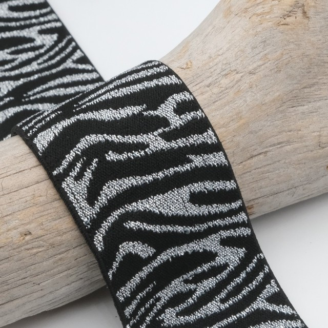 40MM Silver and Black Tiger Lurex Elastic Design